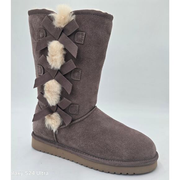 Koolaburra by UGG Victoria Tall  Suede Shearling Boot Bows Pom Mid Calf Womens 6 - Picture 1 of 10